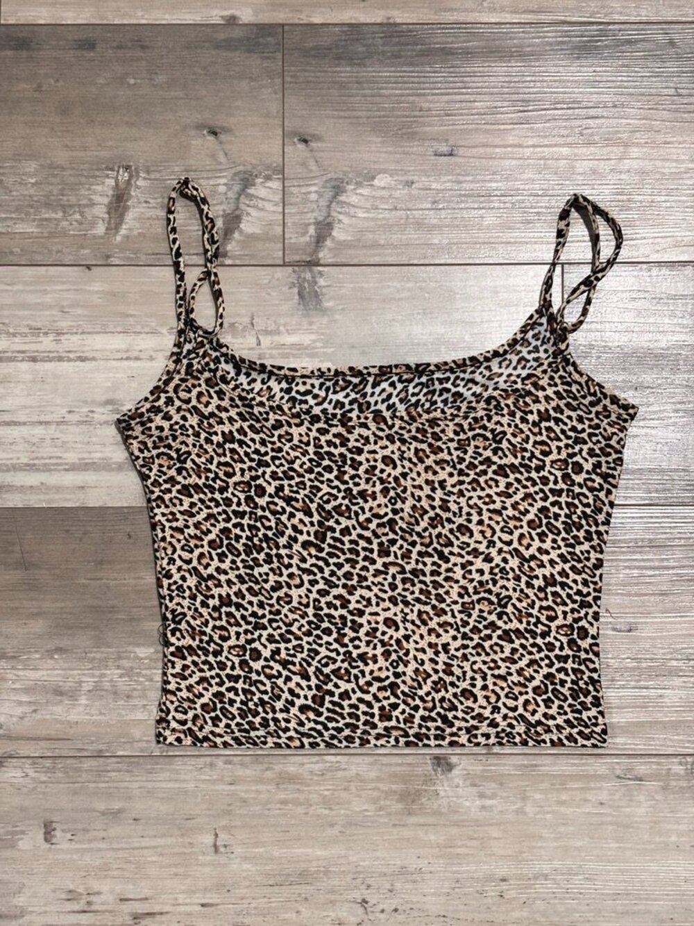 Leopard Print Cami Tank Top Small Spaghetti Strap Stretch Crop